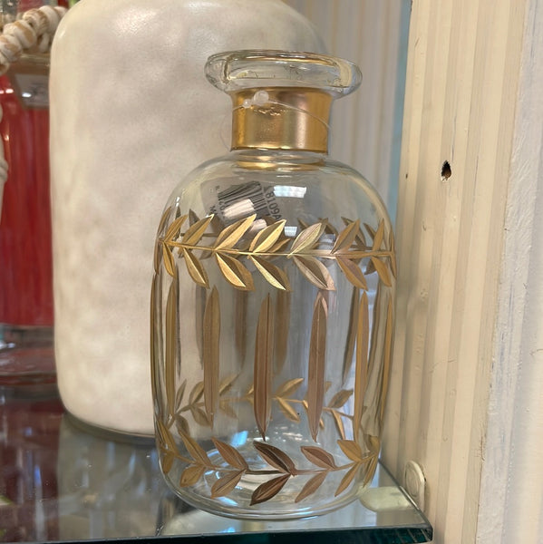 Clear Glass Etched Vase w/Hand painted Gold