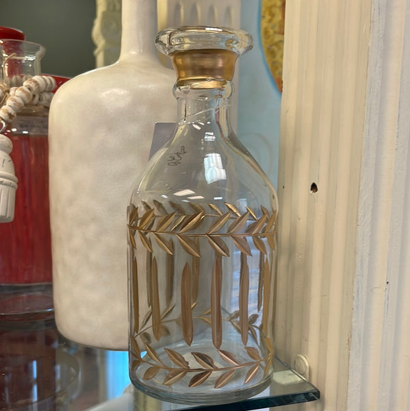 Clear Glass Etched Vase w/Hand painted Gold